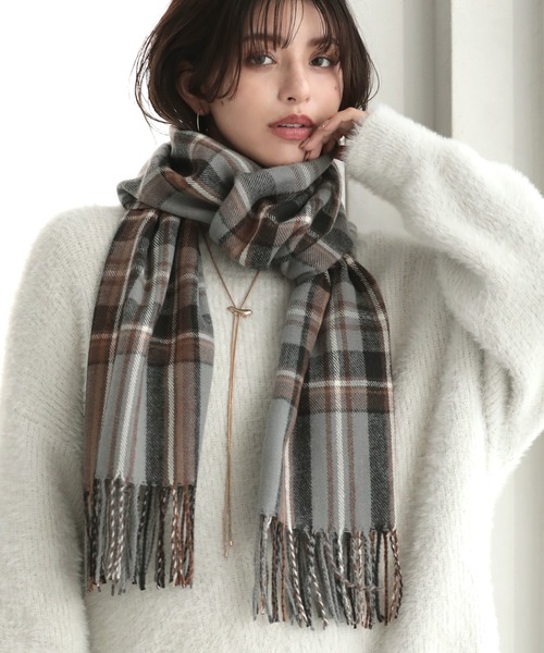 カシミヤタッチ チェック柄 大判ストール ひざ掛け（ストール