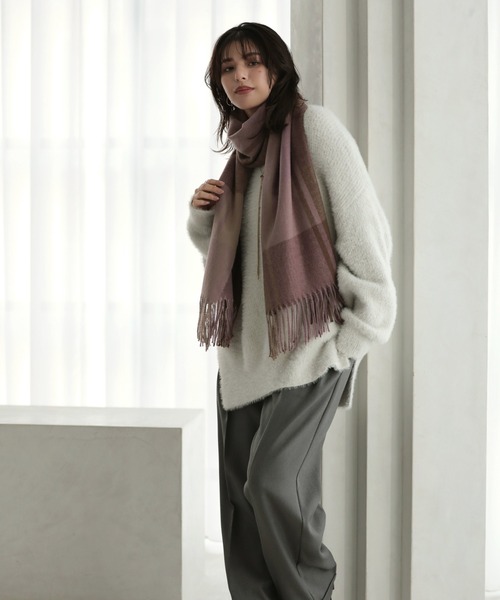 カシミヤタッチ チェック柄 大判ストール ひざ掛け（ストール