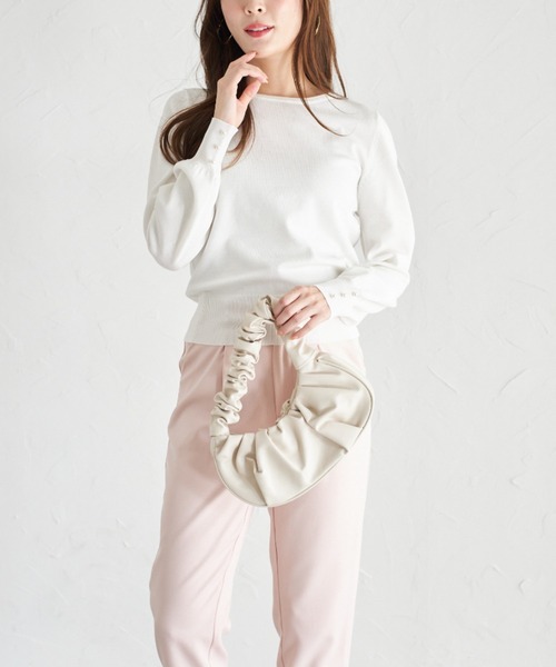 tocco closet(トッコ クローゼット)の「【ZOZO限定】スカーフ付きニットプルオーバー(ニット/セーター・レディース・オフホワイト/ライトグレー/ピンク・M)」の9枚目の写真