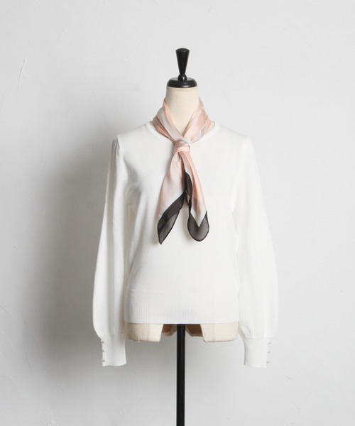 tocco closet(トッコ クローゼット)の「【ZOZO限定】スカーフ付きニットプルオーバー(ニット/セーター・レディース・オフホワイト/ライトグレー/ピンク・M)」の12枚目の写真