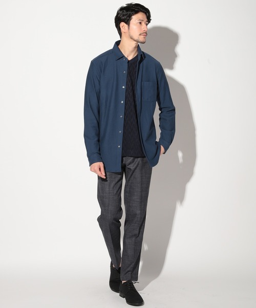 UNION STATION（ユニオンステーション）の「サッカージャガードワイドカラーシャツ（シャツ/ブラウス・メンズ・ホワイト/ネイビー・LL/L/M/S）」の7枚目の写真