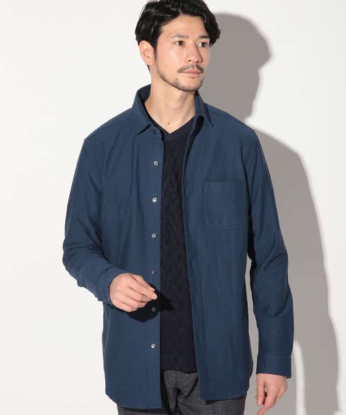 UNION STATION（ユニオンステーション）の「サッカージャガードワイドカラーシャツ（シャツ/ブラウス・メンズ・ホワイト/ネイビー・LL/L/M/S）」の10枚目の写真