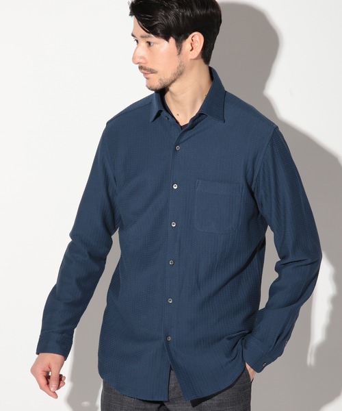 UNION STATION（ユニオンステーション）の「サッカージャガードワイドカラーシャツ（シャツ/ブラウス・メンズ・ホワイト/ネイビー・LL/L/M/S）」の11枚目の写真