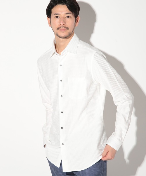 UNION STATION（ユニオンステーション）の「サッカージャガードワイドカラーシャツ（シャツ/ブラウス・メンズ・ホワイト/ネイビー・LL/L/M/S）」の5枚目の写真