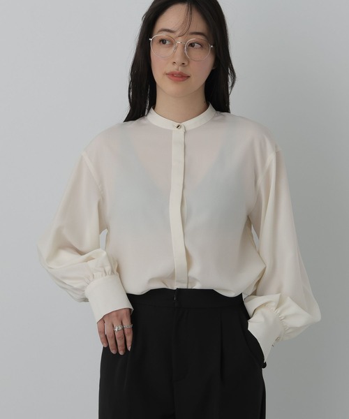 saloon（サルーン）の「SALOON(サルーン)/《オフィス/セレモニー》ジョーゼットブラウス【手洗い可】長袖（シャツ/ブラウス・レディース・オフホワイト/ネイビー/ライトグレー・FREE）」の19枚目の写真