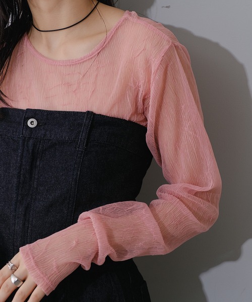 Kastane（カスタネ）の「【新色追加/前後2WAY】ランダムチュールシアーインナー（Tシャツ/カットソー・レディース・ミント/ピンク/アイボリー/チャコールグレー/ブラウン/ピンク系その他・FREE）」の6枚目の写真