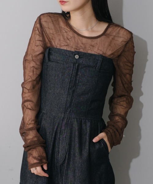 Kastane（カスタネ）の「【新色追加/前後2WAY】ランダムチュールシアーインナー（Tシャツ/カットソー・レディース・ミント/ピンク/アイボリー/チャコールグレー/ブラウン/ピンク系その他・FREE）」の4枚目の写真