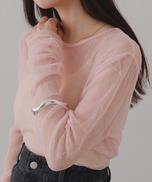 Kastane（カスタネ）の「【新色追加/前後2WAY】ランダムチュールシアーインナー（Tシャツ/カットソー・レディース・ミント/ピンク/アイボリー/チャコールグレー/ブラウン/ピンク系その他・FREE）」の5枚目の写真