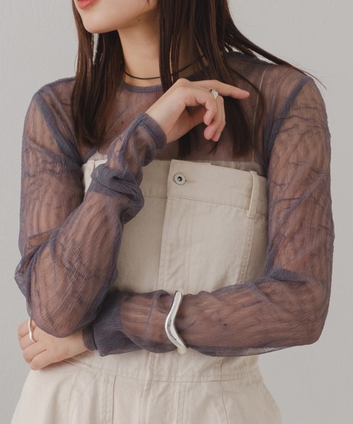 Kastane（カスタネ）の「【新色追加/前後2WAY】ランダムチュールシアーインナー（Tシャツ/カットソー・レディース・ミント/ピンク/アイボリー/チャコールグレー/ブラウン/ピンク系その他・FREE）」の3枚目の写真