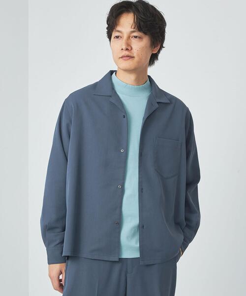 green label relaxing（グリーンレーベルリラクシング）の「クリスプツイル ジャストルーズ オープンカラー シャツ -ストレッチ・防シワ・接触冷感-（シャツ/ブラウス・メンズ・ダークグレー/ロイヤルブルー・S/M/L/XL）」の2枚目の写真