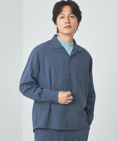green label relaxing（グリーンレーベルリラクシング）の「クリスプツイル ジャストルーズ オープンカラー シャツ -ストレッチ・防シワ・接触冷感-（シャツ/ブラウス・メンズ・ダークグレー/ロイヤルブルー・S/M/L/XL）」の4枚目の写真
