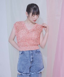 miette | キラキラメッシュ編みベスト(ベスト)