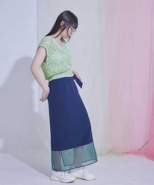 miette（ミエット）の「キラキラメッシュ編みベスト（ベスト・レディース・ピンク/グリーン/ブルー・FREE）」の4枚目の写真