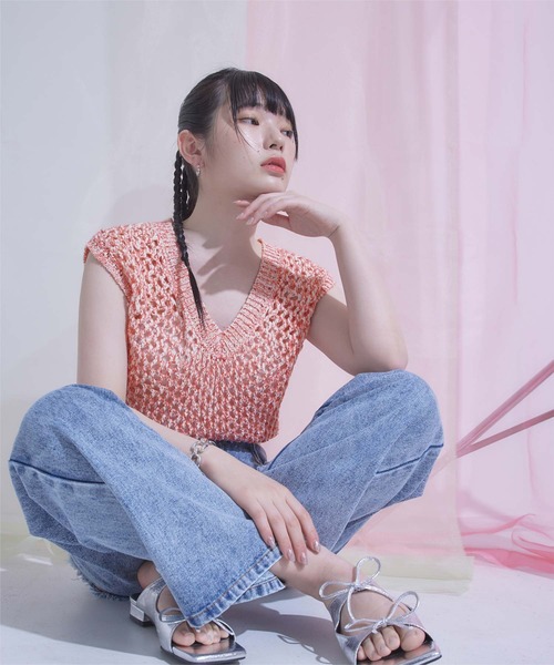 miette（ミエット）の「キラキラメッシュ編みベスト（ベスト・レディース・ピンク/グリーン/ブルー・FREE）」の15枚目の写真