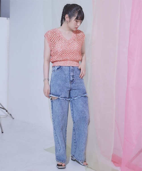 miette（ミエット）の「キラキラメッシュ編みベスト（ベスト・レディース・ピンク/グリーン/ブルー・FREE）」の16枚目の写真