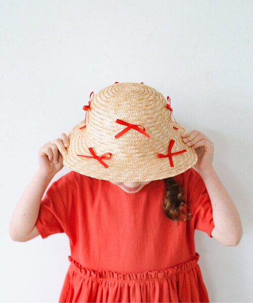 p.premier(ピードットプルミエ)の「たくさんリボンの麦わら帽子(ハット・キッズ・ブラック/レッド・48/50/52/54/56)」の2枚目の写真