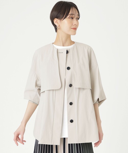 CAST:（キャストコロン）の「【オンでもオフでも活躍】ミドルライトアウター（ノーカラーコート・レディース・ブラック/ブルー系その他4/ベージュ・M）」の2枚目の写真