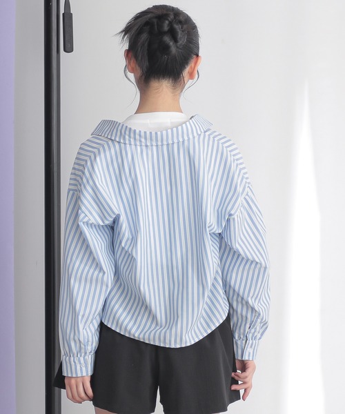 BISKEE（ビスキー）の「【セットアイテム】 ストライプシャツ×ロゴプリントカットソー(140cm~160cm)（シャツ/ブラウス・キッズ・ブラック/ブルー・160cm/150cm/140cm）」の9枚目の写真