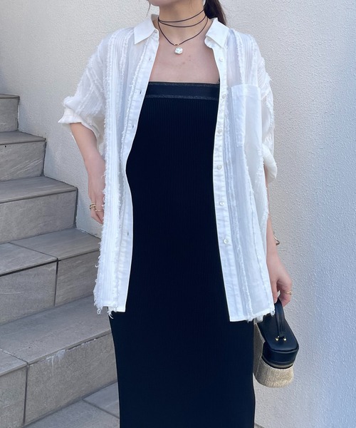 COLLAGE GALLARDAGALANTE（コラージュガリャルダガランテ）の「インドストライプジャガードシャツ/セットアップ可（シャツ/ブラウス・レディース・ホワイト/ブラック・FREE）」の2枚目の写真