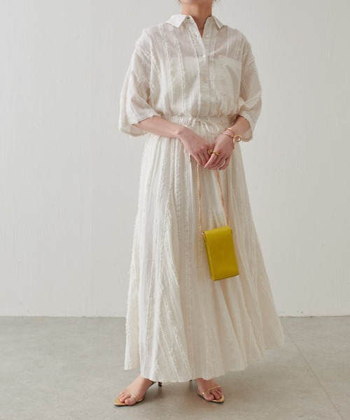 COLLAGE GALLARDAGALANTE（コラージュガリャルダガランテ）の「インドストライプジャガードシャツ/セットアップ可（シャツ/ブラウス・レディース・ホワイト/ブラック・FREE）」の3枚目の写真