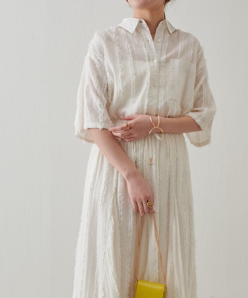 COLLAGE GALLARDAGALANTE（コラージュガリャルダガランテ）の「インドストライプジャガードシャツ/セットアップ可（シャツ/ブラウス・レディース・ホワイト/ブラック・FREE）」の4枚目の写真