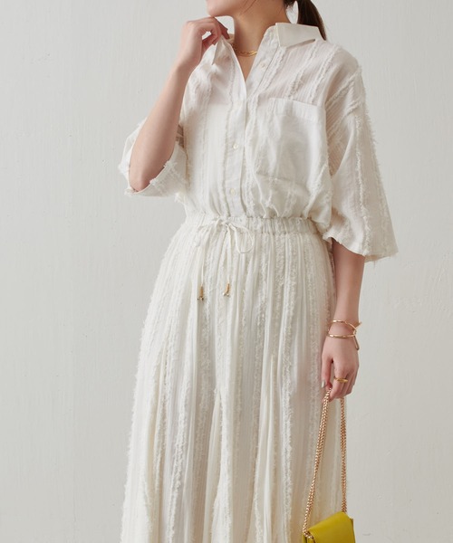 COLLAGE GALLARDAGALANTE（コラージュガリャルダガランテ）の「インドストライプジャガードシャツ/セットアップ可（シャツ/ブラウス・レディース・ホワイト/ブラック・FREE）」の6枚目の写真