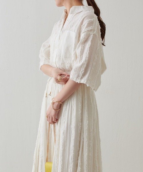 COLLAGE GALLARDAGALANTE（コラージュガリャルダガランテ）の「インドストライプジャガードシャツ/セットアップ可（シャツ/ブラウス・レディース・ホワイト/ブラック・FREE）」の7枚目の写真