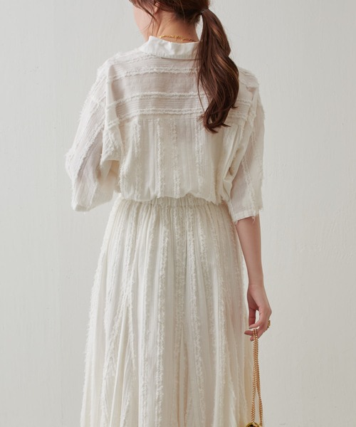 COLLAGE GALLARDAGALANTE（コラージュガリャルダガランテ）の「インドストライプジャガードシャツ/セットアップ可（シャツ/ブラウス・レディース・ホワイト/ブラック・FREE）」の8枚目の写真