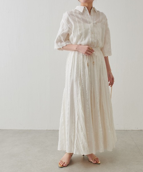 COLLAGE GALLARDAGALANTE（コラージュガリャルダガランテ）の「インドストライプジャガードシャツ/セットアップ可（シャツ/ブラウス・レディース・ホワイト/ブラック・FREE）」の12枚目の写真