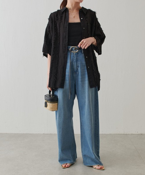 COLLAGE GALLARDAGALANTE（コラージュガリャルダガランテ）の「インドストライプジャガードシャツ/セットアップ可（シャツ/ブラウス・レディース・ホワイト/ブラック・FREE）」の13枚目の写真