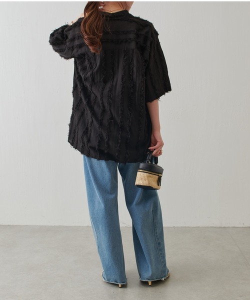 COLLAGE GALLARDAGALANTE（コラージュガリャルダガランテ）の「インドストライプジャガードシャツ/セットアップ可（シャツ/ブラウス・レディース・ホワイト/ブラック・FREE）」の20枚目の写真