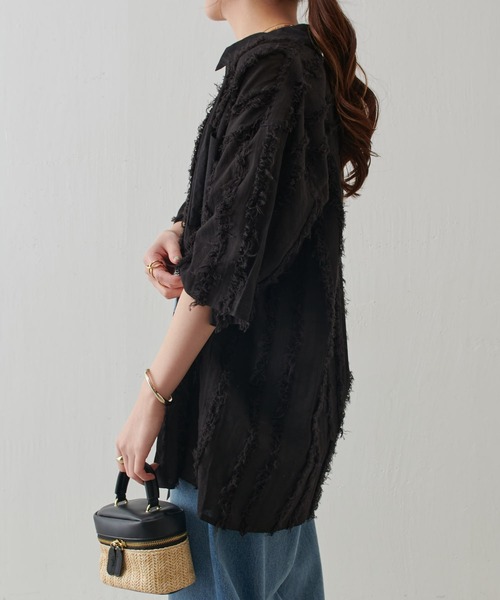 COLLAGE GALLARDAGALANTE（コラージュガリャルダガランテ）の「インドストライプジャガードシャツ/セットアップ可（シャツ/ブラウス・レディース・ホワイト/ブラック・FREE）」の15枚目の写真