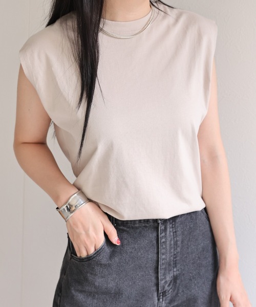 sakishimatokyo（サキシマトーキョー）の「ワイドノースリーブＴシャツ（Tシャツ/カットソー・レディース・チャコールグレー/グレイッシュベージュ/ブラック/ネイビー/ブラウン/ホワイト/ブルー系その他・FREE）」の5枚目の写真