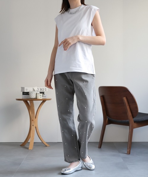 sakishimatokyo（サキシマトーキョー）の「ワイドノースリーブＴシャツ（Tシャツ/カットソー・レディース・チャコールグレー/グレイッシュベージュ/ブラック/ネイビー/ブラウン/ホワイト/ブルー系その他・FREE）」の9枚目の写真