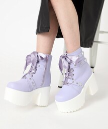 cs T&P（シーエスティーアンドピー）の「厚底キラキラハート付きブーツ 24SS（ブーツ・パープル系）」