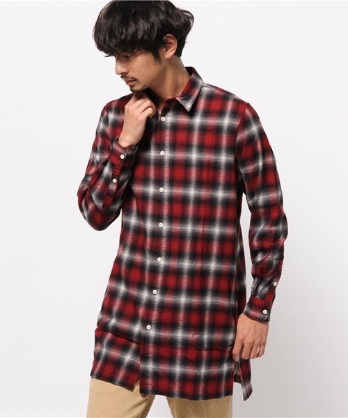 WEGO（ウィゴー）の「WEGO/オンブレチェックロングシャツ（シャツ/ブラウス・メンズ・ブラック系その他/ブルー系その他/レッド系その他・MEDIUM/LARGE）」の16枚目の写真