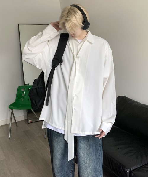 FVLMEN(フルメン)の「【FVLMEN】ribbon tie design longsleeve shirt/リボン タイ付 デザイン ロングスリーブ シャツ(シャツ/ブラウス・メンズ・ホワイト/ブラック・MEDIUM/LARGE/X-LARGE)」の8枚目の写真