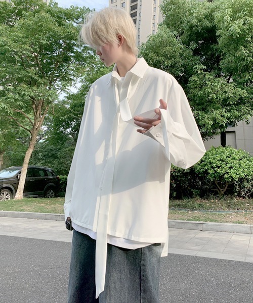 FVLMEN(フルメン)の「【FVLMEN】ribbon tie design longsleeve shirt/リボン タイ付 デザイン ロングスリーブ シャツ(シャツ/ブラウス・メンズ・ホワイト/ブラック・MEDIUM/LARGE/X-LARGE)」の13枚目の写真