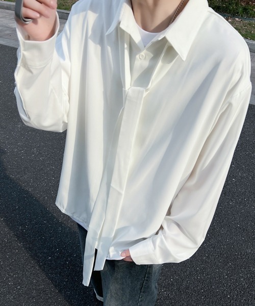 FVLMEN(フルメン)の「【FVLMEN】ribbon tie design longsleeve shirt/リボン タイ付 デザイン ロングスリーブ シャツ(シャツ/ブラウス・メンズ・ホワイト/ブラック・MEDIUM/LARGE/X-LARGE)」の14枚目の写真