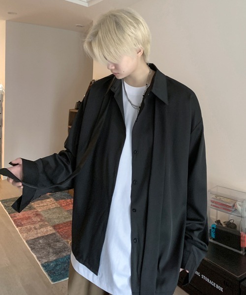 FVLMEN(フルメン)の「【FVLMEN】ribbon tie design longsleeve shirt/リボン タイ付 デザイン ロングスリーブ シャツ(シャツ/ブラウス・メンズ・ホワイト/ブラック・MEDIUM/LARGE/X-LARGE)」の21枚目の写真