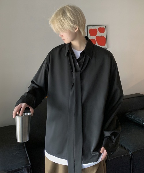 FVLMEN(フルメン)の「【FVLMEN】ribbon tie design longsleeve shirt/リボン タイ付 デザイン ロングスリーブ シャツ(シャツ/ブラウス・メンズ・ホワイト/ブラック・MEDIUM/LARGE/X-LARGE)」の18枚目の写真