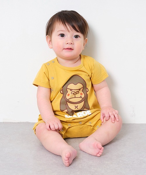 XLARGE KIDS(エクストララージキッズ)の「ファニーゴリラカバーオール(ロンパース・キッズ・トップグレー/ブルー/イエロー・70cm)」の1枚目の写真