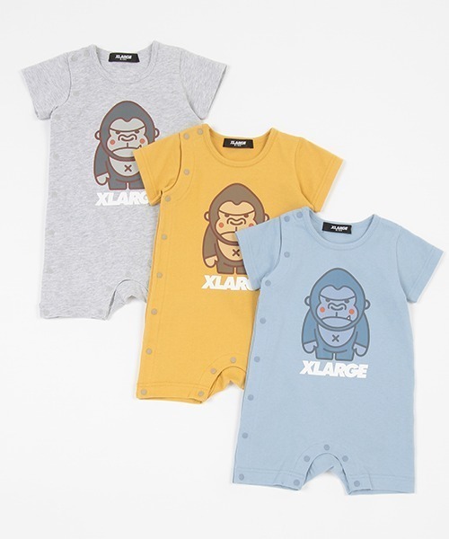 XLARGE KIDS(エクストララージキッズ)の「ファニーゴリラカバーオール(ロンパース・キッズ・トップグレー/ブルー/イエロー・70cm)」の4枚目の写真