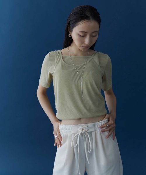 DRWCYS（ドロシーズ）の「2WAYシアーガータートップス（Tシャツ/カットソー・レディース・オフホワイト/グリーン・FREE）」の11枚目の写真