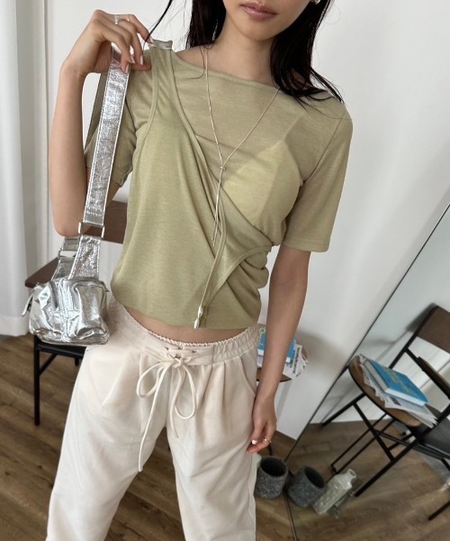 DRWCYS（ドロシーズ）の「2WAYシアーガータートップス（Tシャツ/カットソー・レディース・オフホワイト/グリーン・FREE）」の13枚目の写真