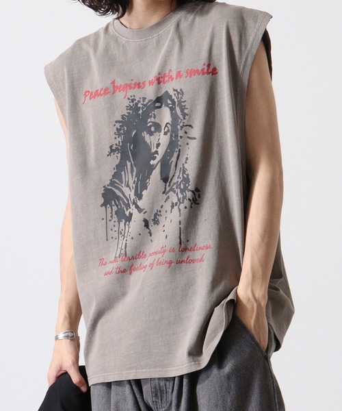 FUNALIVE（ファンアライブ）の「天竺 ﾋﾟｸﾞﾒﾝﾄ ﾌﾟﾘﾝﾄﾉｰｽﾘｰﾌﾞ（タンクトップ・メンズ・ブラック系2/ブラック系1/ブラウン系3/ブラウン系2/ブラウン系1/ブラック系3・XL/L/M）」の5枚目の写真