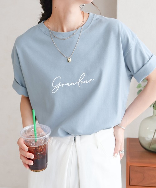 Social GIRL(ソーシャルガール)の「grandeur筆記体ロゴ半袖Tシャツ コットン100%(Tシャツ/カットソー・レディース・ブルー/ブラック/ホワイト・L/M)」の3枚目の写真