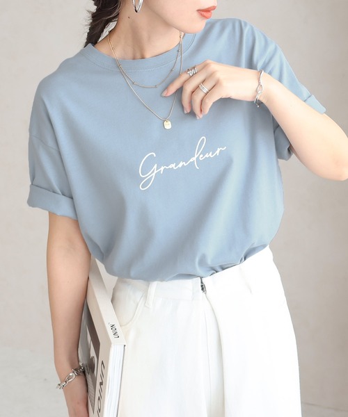 Social GIRL(ソーシャルガール)の「grandeur筆記体ロゴ半袖Tシャツ コットン100%(Tシャツ/カットソー・レディース・ブルー/ブラック/ホワイト・L/M)」の4枚目の写真