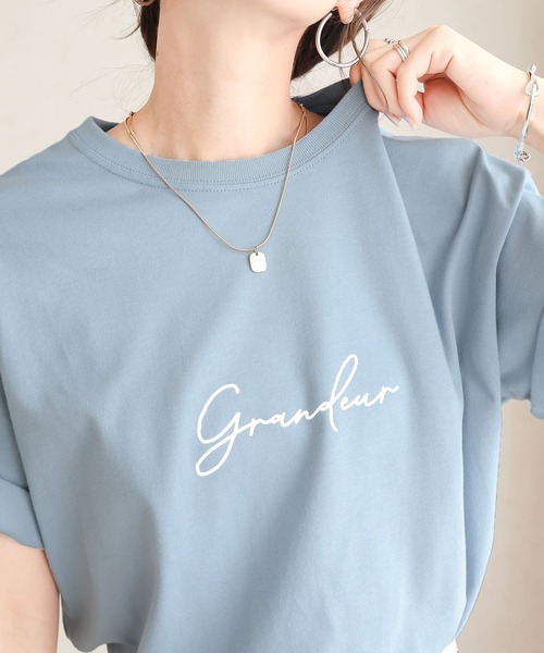 Social GIRL(ソーシャルガール)の「grandeur筆記体ロゴ半袖Tシャツ コットン100%(Tシャツ/カットソー・レディース・ブルー/ブラック/ホワイト・L/M)」の6枚目の写真