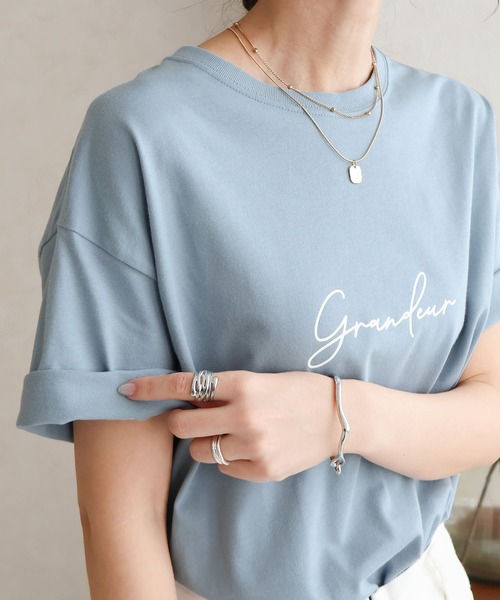 Social GIRL(ソーシャルガール)の「grandeur筆記体ロゴ半袖Tシャツ コットン100%(Tシャツ/カットソー・レディース・ブルー/ブラック/ホワイト・L/M)」の5枚目の写真